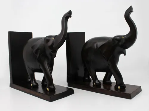 Pair of Antique African Carved Hardwood Elephant Bookends