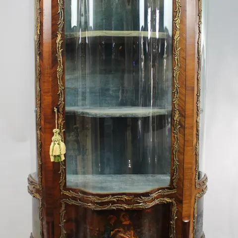 Antique French Serpentine Vernis Martin Display Cabinet