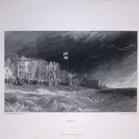 J.M.W Turner Deal Stormy Sky And Seascape Antique Steel Engraving-43-TR
