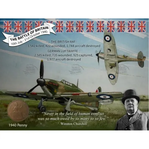 WW2 Battle Of Britain Spitfires & Hurricane Metal Wall Art Coin Display.