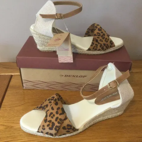 Dunlop “Cleo” Espadrille Wedge Sandals, Size 5, Leopard - New RRP £35.00