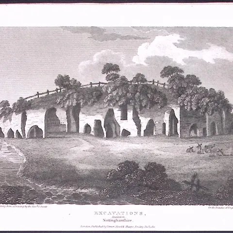 Nottingham Sneinton Excavations Antique 212 Years-Old Steel-Engraving-154
