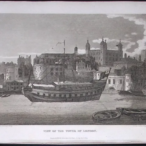 View of The Tower of London Antique 200 Years-Old Steel-Engraving-94
