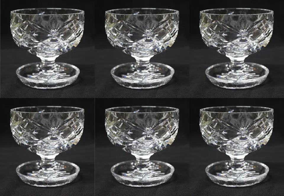Set of 6 Vintage Cut Glass Crystal Sundae Dishes