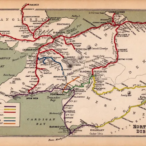 North Wales District Coloured Detailed Antique Railway Diagram -136.