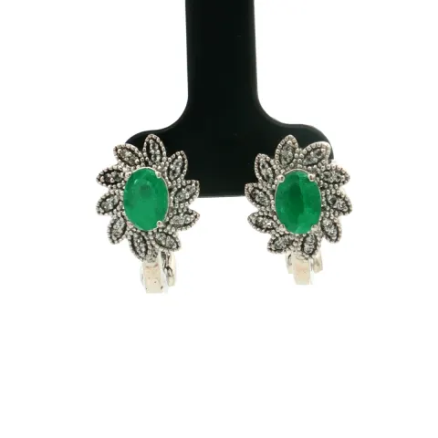 HRD Certified Sakota Emerald & White Topaz Earrings – 925 Sterling Silver