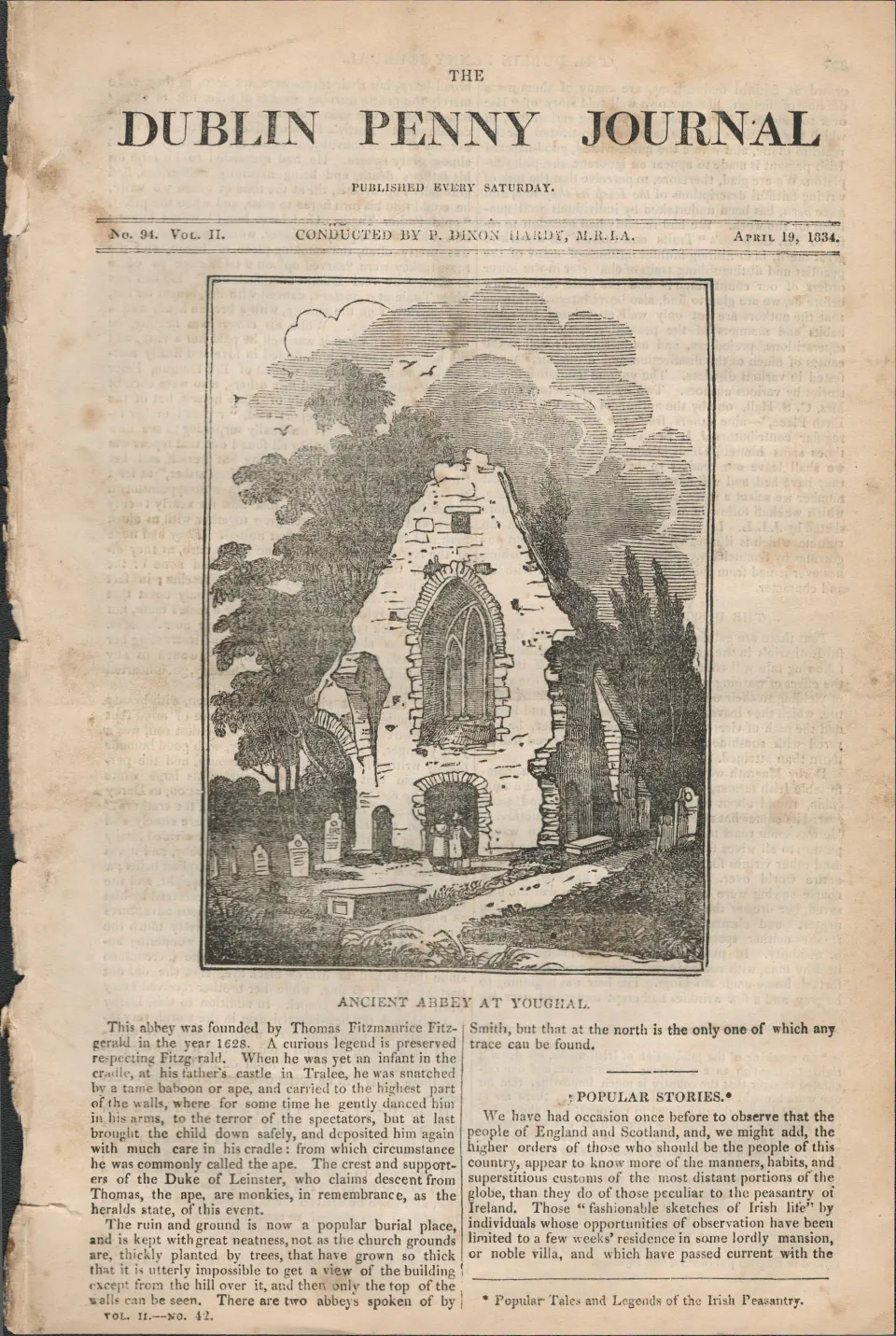 Antique Irish Newspaper 1834 Short Story The Unwedded Mother.