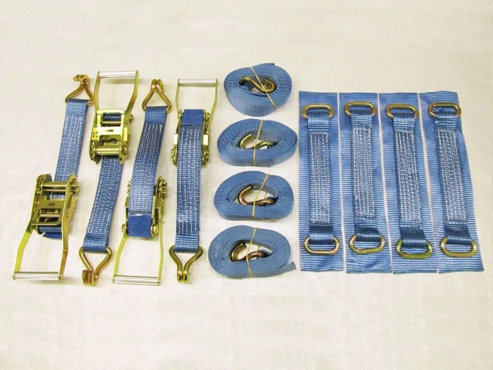 PACK OF 4 - 50MM X 6 METRE RATCHET LASHINGS WITH CLAW HOOK AND 4 WHEEL STRAPS