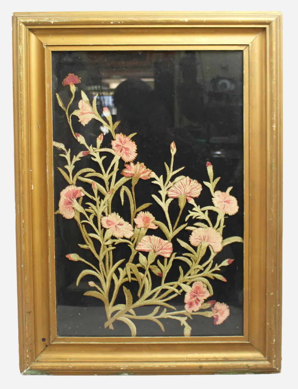 Floral Needlework Set In Gilt Frame
