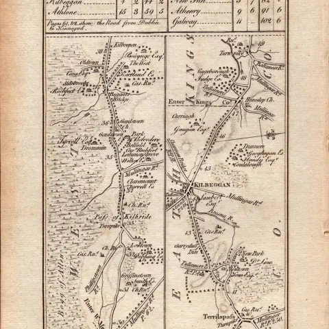 Ireland Rare Antique 1777 Road Map Dublin To Galway By Athlone