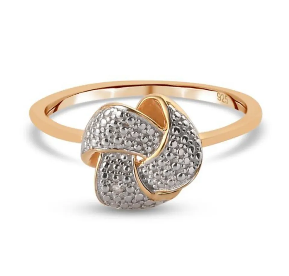 NEW!! Diamond Knot Ring with Earrings in 14k Gold Overlay Sterling Silver