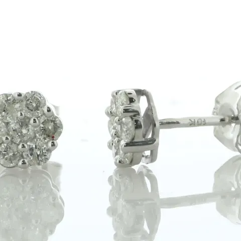 9ct White Gold Round Cluster Diamond Stud Earring 0.50 Carats