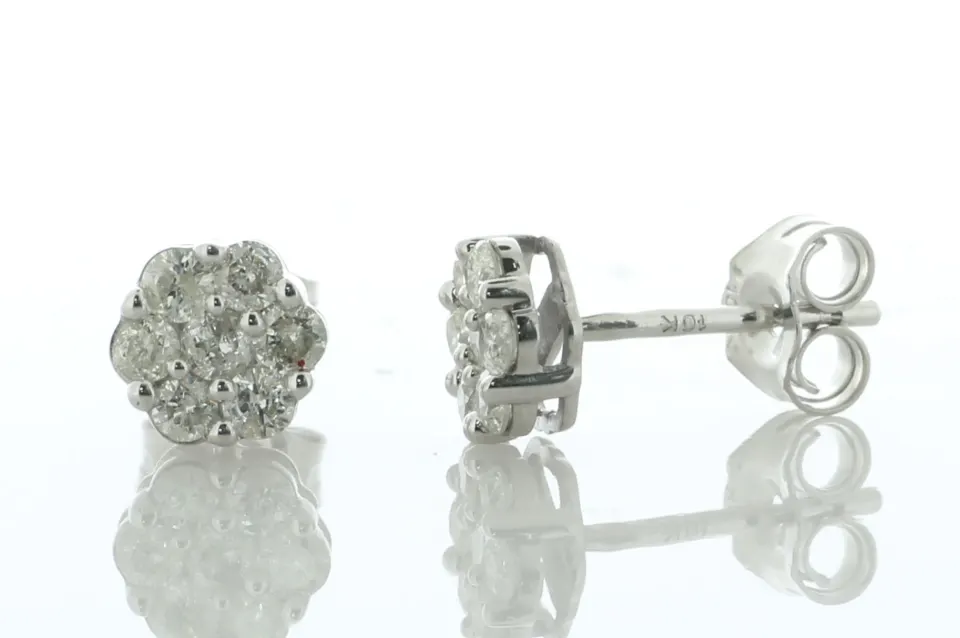 9ct White Gold Round Cluster Diamond Stud Earring 0.50 Carats