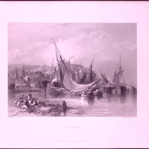 Devon Brixham Harbour WH Bartlett 183 Years-Old Antique Steel Engraving-43