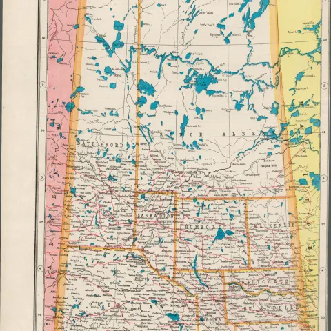 Canada Saskatchewan Coloured Antique Map-399.