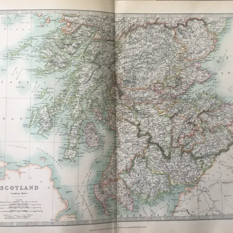 Scotland & The Hebrides Large Coloured Antique Map.