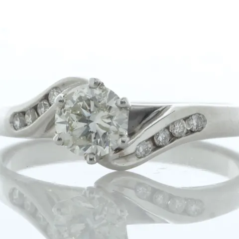 18ct White Gold Single Stone Diamond Ring With Stone Set Shoulders (0.50) 0.58 Carats