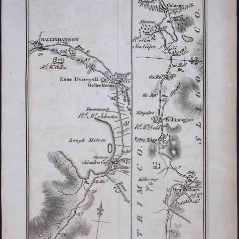Ireland 245 Years -Old Antique Road Map From Carrick to Ballyshannon-236