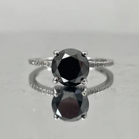 Beautiful Natural 2.78 CT  Black Diamond Ring With Natural Diamonds & 18k Gold