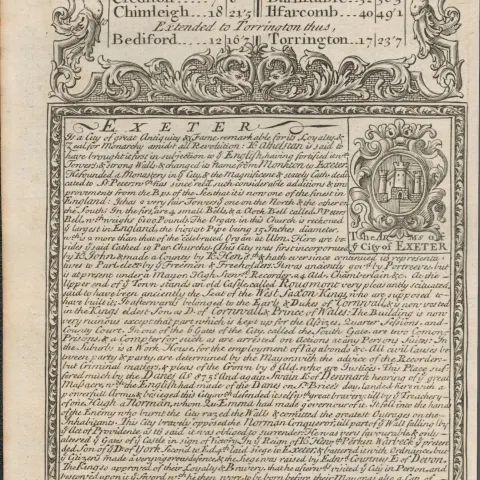 Britannia Depicta E Bowen c1730 Map City of Exeter Barnstable Ilfracombe