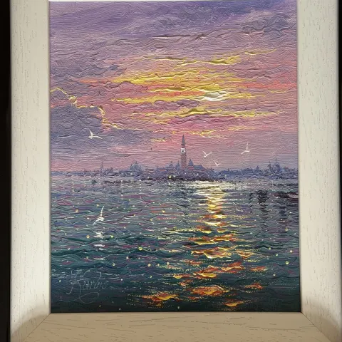 'Morning Sparkle Grand Canal Venice' Original Oil On Canvas By Andrew Grant Kurtis