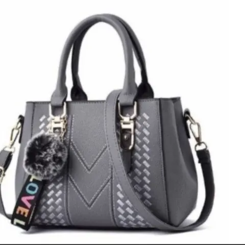 Embroidery Messenger Bag, Women's Leather Handbag, Grey