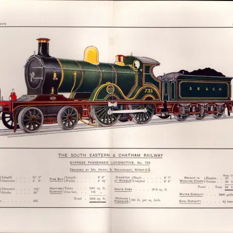 South Eastern & Chatham Railway Coloured Antique Book Plate.