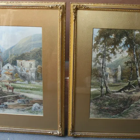 Pair Watercolours Henry Pope (British,1843-1908) Vale Crucis Abbey