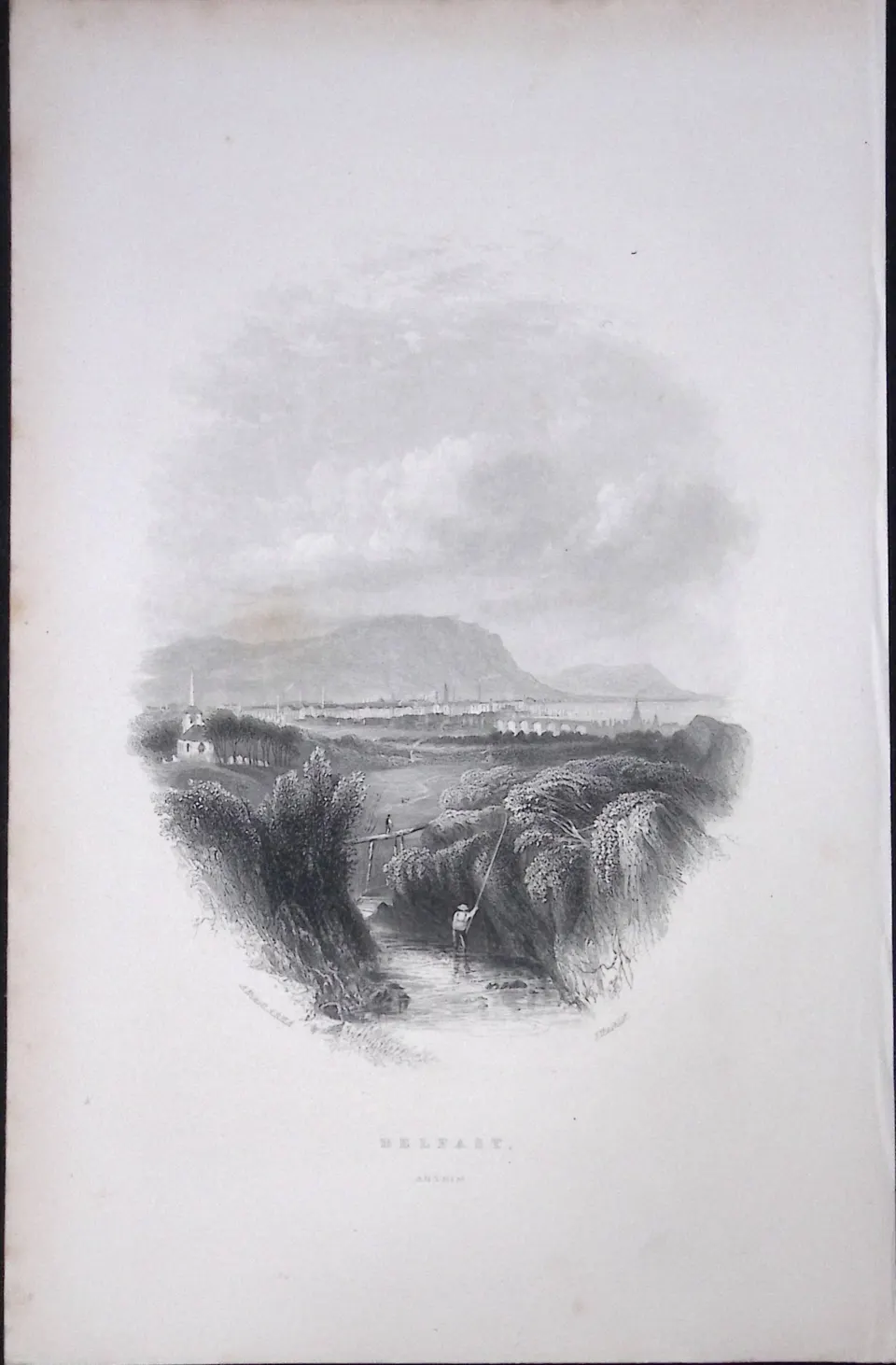 Ireland The City of Belfast Antrim Antique 183 Years-Old Steel-Engraving-46.