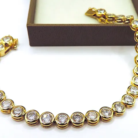 Gold On Sterling Silver 17 Carat Cubic Zirconia Gemstone Line Bracelet New With Gift Box
