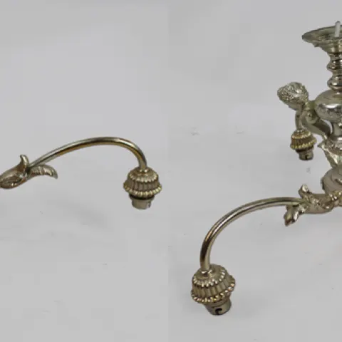 Pair of Vintage Silver Metal Cherub Three Light Chandelier