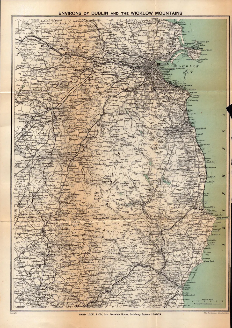 Dublin Environs & The Wicklow Mountains Vintage 1927 Map.