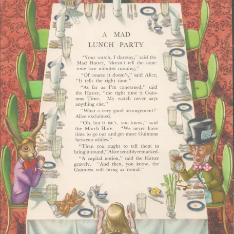 Double Sided Guinness Page 1952 Alice "Mad Hatters Lunch Party"A Genuine Double Sided Lithographed