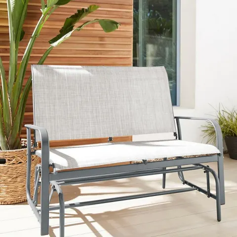 (46) RRP £149. Aruba Rocking Bench Grey. Sun Heat & Weather Resistant Fabric. Dimensions: (H70 x W1