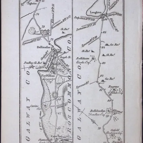 Ireland 245 Years -Old Antique Road Map Dublin to Loughrea Galway-82