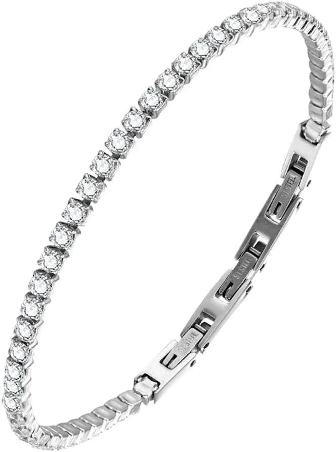 25 x Stainless Steel Diamond-Cut Cubic Zirconia Tennis Bracelet 3mm 8 inches L14a