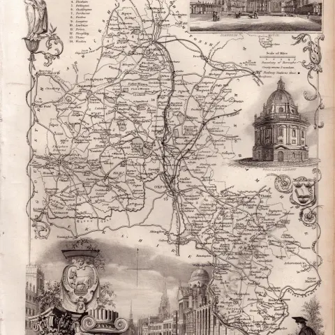 Oxfordshire Steel Engraved Victorian Antique Thomas Moule Map.