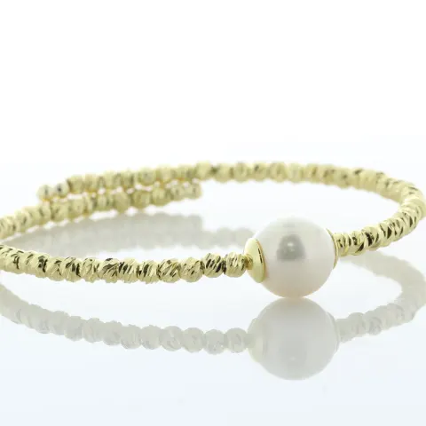 9.5 - 10.0mm Freshwater Cultured Pearl Gold Colour Beaded Bangle