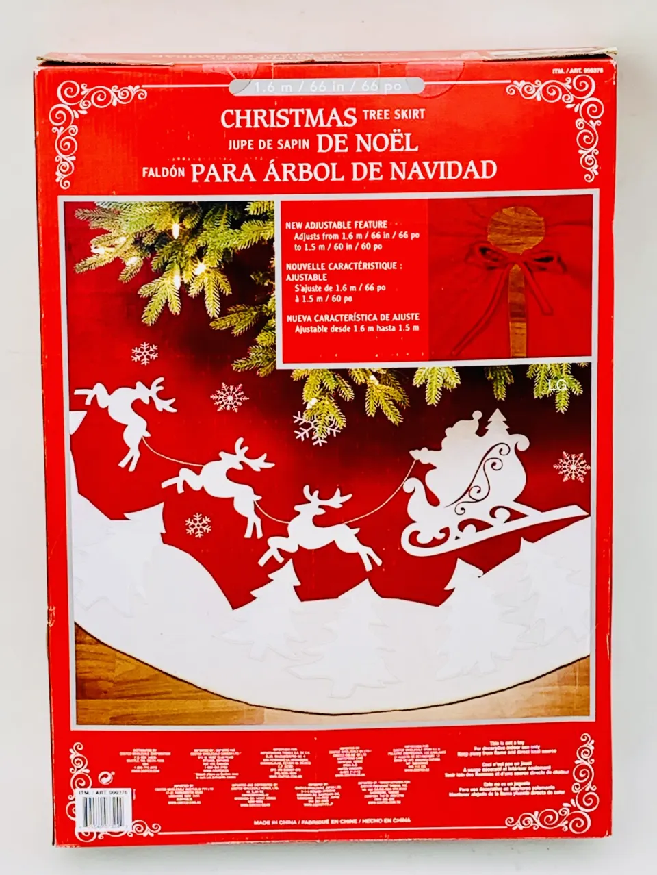 Christmas Tree Skirt Luxury Faux Fur Red Santa & Reindeer 1.6m 66 Inch New Sealed Box