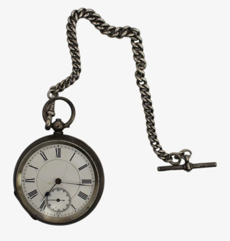 Antique Silver Pocket Watch with Albert Chain – Key-Wound