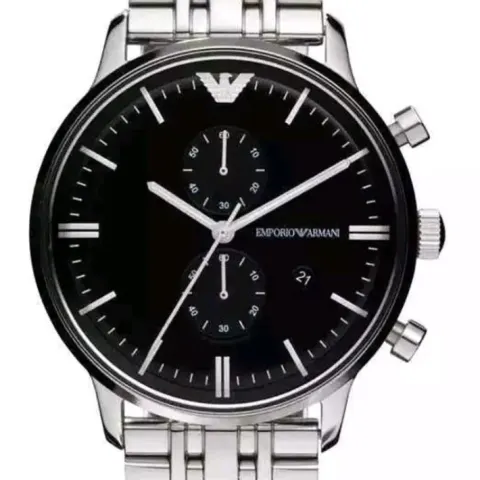 Emporio Armani AR0389 Men's Gianni Black Dial Silver Bracelet Chronograph Watch