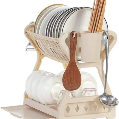 6 x Multifunction Tableware Storage Racks - Khaki RRP £32.99 L31b