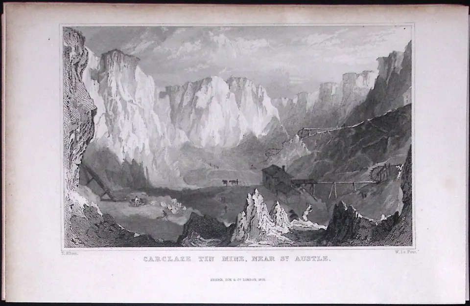 Cornwall Carclaze Tin Mine Near St Austell Antique 193 Years-Old Steel-Engraving-35