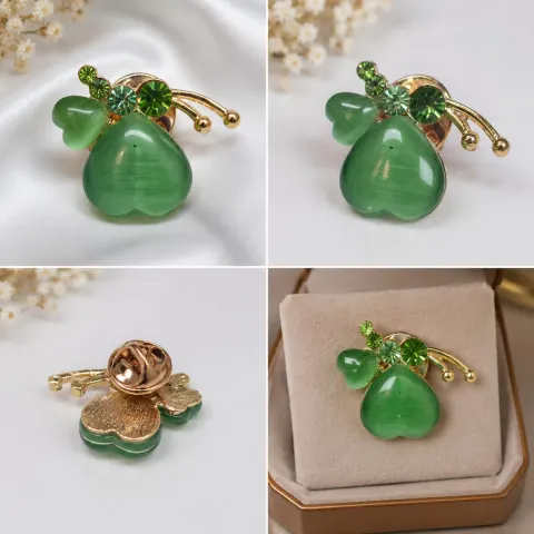 Green Floral Brooch with Decorative Stones