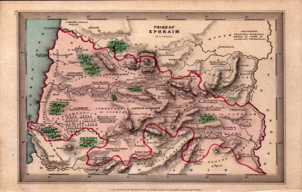 Tribe of Ephraim Antique Detailed Biblical William IV Map.