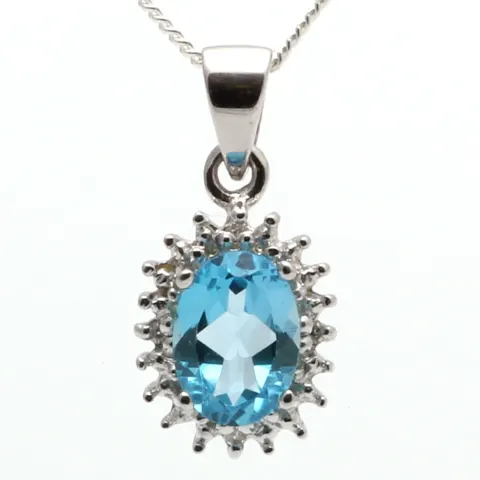 9ct White Gold Diamond And Blue Topaz Pendant (BT0.86) 0.01 Carats