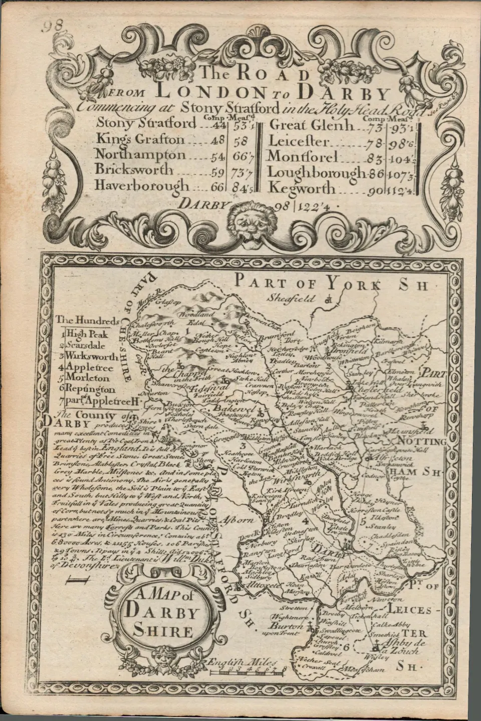 Britannia Depicta E Bowen   c1730 Map  Derbyshire High Peak Scarsdale Buxton Derby.