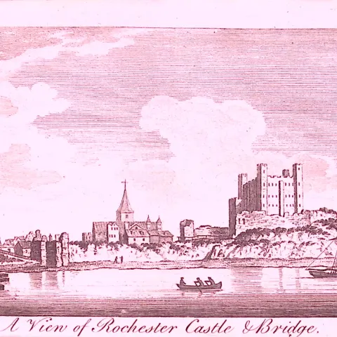 Rochester Castle & Bridge Rare 1776 Georgian Copper Plate Antique Engraving -85