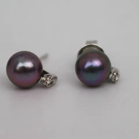 Black Pearl & Diamond 18ct Gold Ear Studs