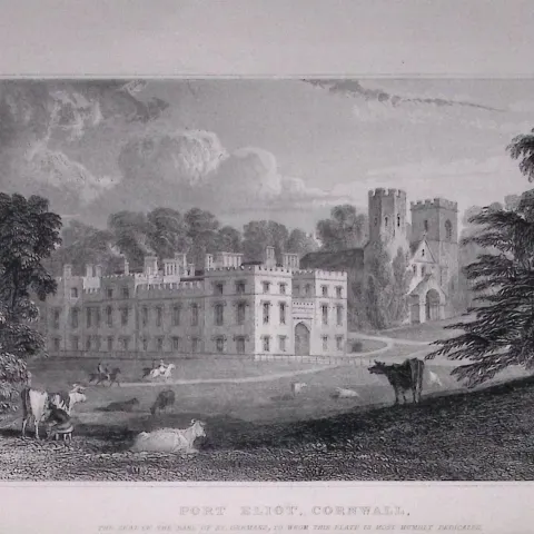 Cornwall St Germans Port Eliot Antique 193 Years-Old Steel-Engraving-30.